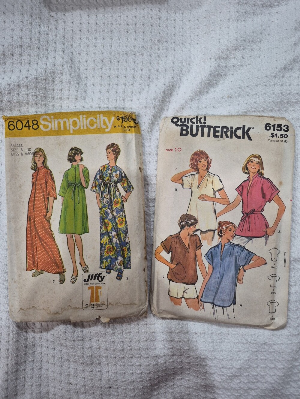 Vintage Sewing Pattern Lot Jiffy Robe & Misses Top Size 8-10